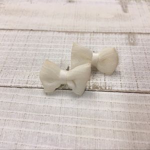 White fabric bow-shaped post earrings
